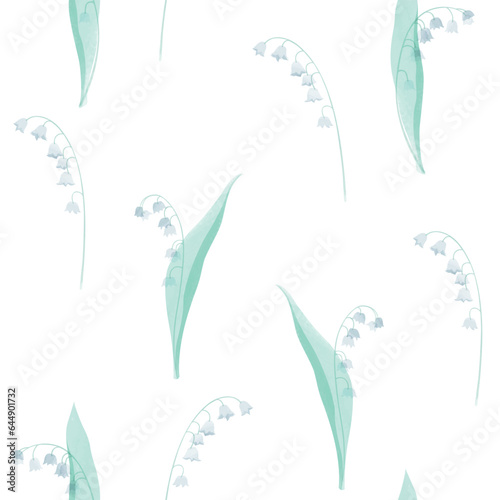 Vector seamless pattern with watercolor lilies of the valley