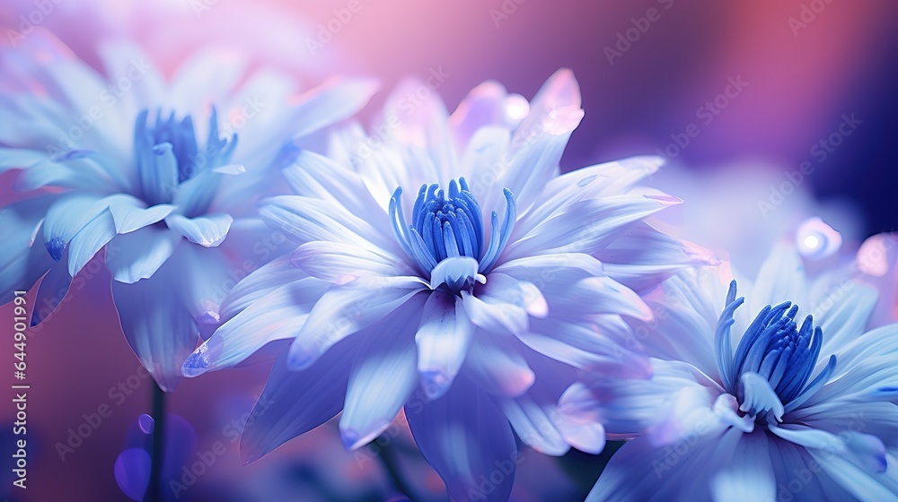 close-up of purple flowers, many blue flowers, background banner texture with flowers