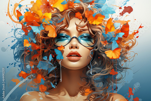 Portrait of a beautiful young woman with autumn leaves in her hair.