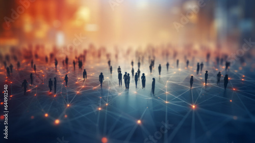 View of a crowd with a network of connections. Big data, smart city, wifi concept.