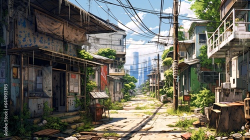  Anime Japanese City Background, Desolate Urban Landscape.