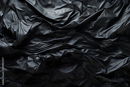 Crumpled black polyethylene background. Garbage bag texture © Darya
