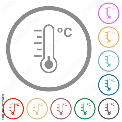 Celsius thermometer cold temperature flat icons with outlines
