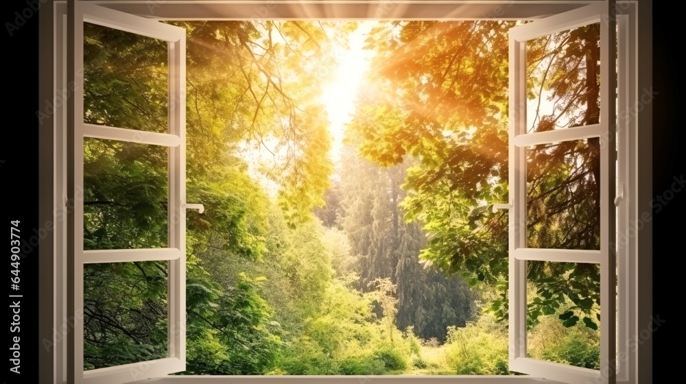 Naklejka premium Beautiful Open Plastic Window Overlooking a Sunny World.