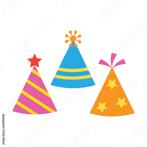 Festive cardboard caps vector. Cones decorated with patterns. Multicolored flat vector icon representing celebration concept isolated on white background