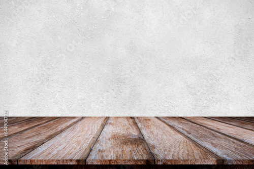 Empty top wooden shelves and stone wall background. Perspective brown wood shelves over stone wall background. - can be used for display or montage your products.Mock up for display of product.