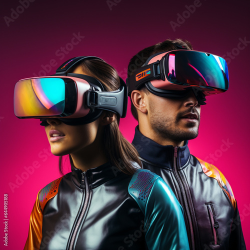 Homme et femme casque de réalité virtuelle, généré par IA