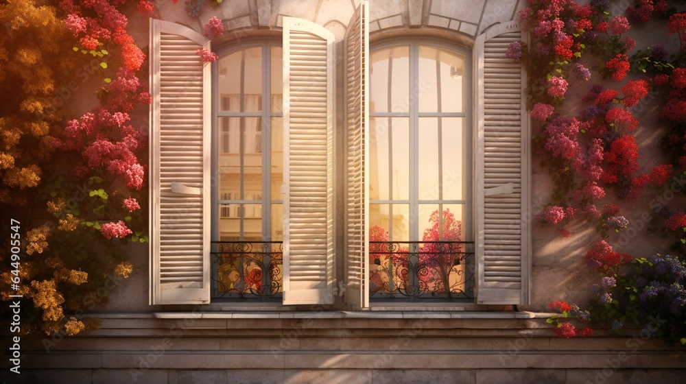 French Windows in Spring: Hyperrealistic Rendering.