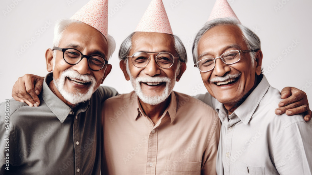 Senior gentlemen enjoy a birthday. Generative AI Senior gentlemen enjoy a birthday. Generative AI