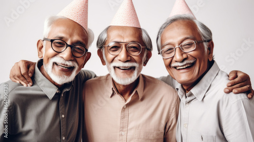 Senior gentlemen enjoy a birthday. Generative AI