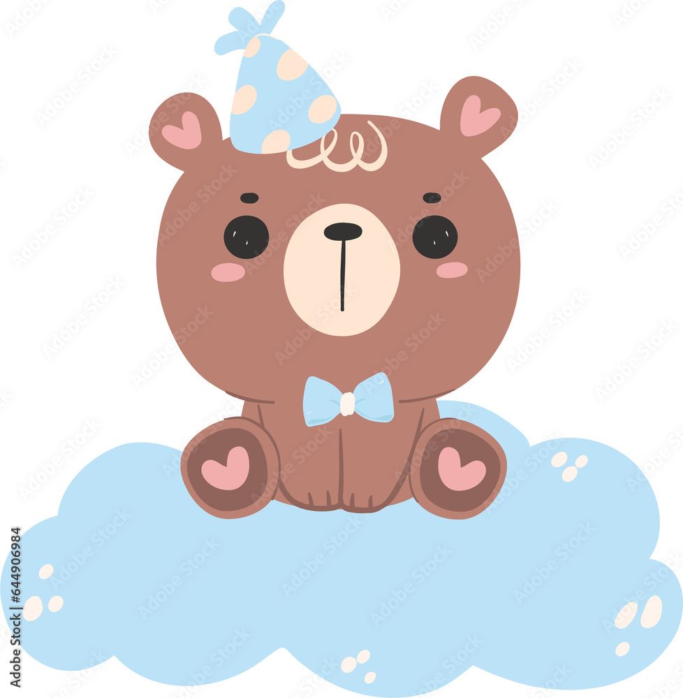 Fototapeta premium Baby shower bear boy on cloud