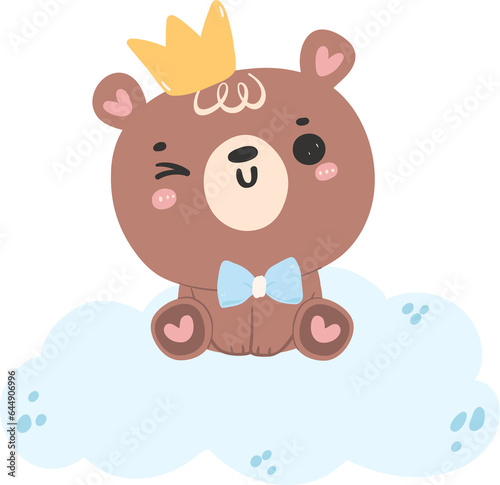 Baby shower bear boy on cloud