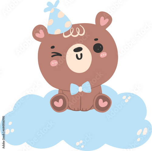 Baby shower bear boy on cloud