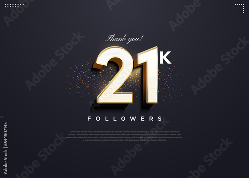 21k followers celebration with golden light effect background. design premium vector.
