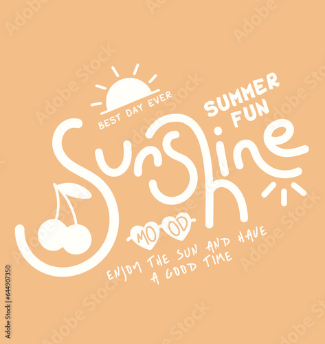 Retro sunshine slogan print with summer icons for graphic tee t shirt or poster - Vector
