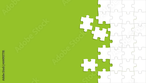 Vector White Jigsaw Puzzle Background With A Text Space On A Green Background.