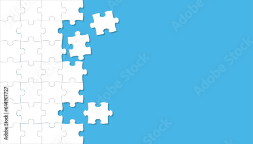 Vector White Jigsaw Puzzle Background With A Text Space On A Blue Background.