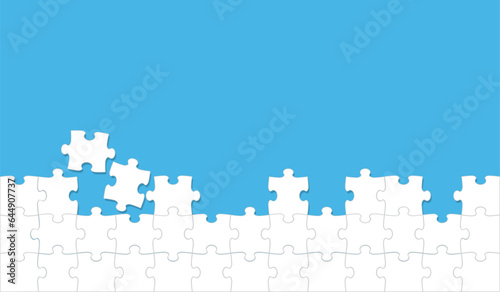 Vector White Jigsaw Puzzle Background With A Text Space On A Blue Background.