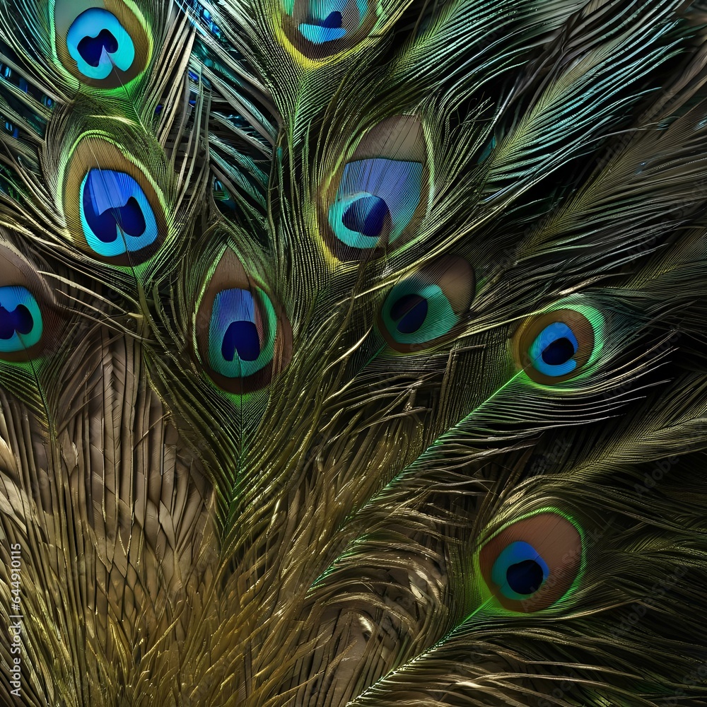 Fototapeta premium A close-up of a peacocks feathers displaying their iridescent beauty2