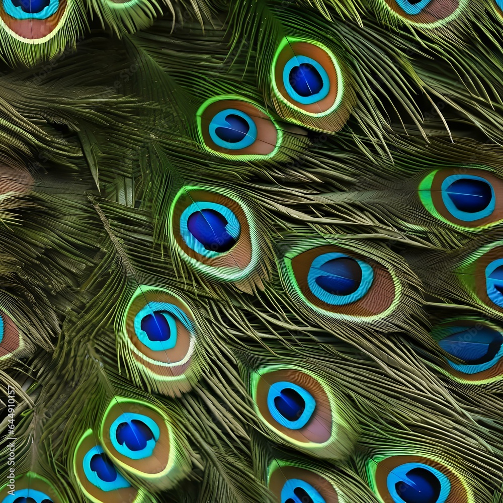 Fototapeta premium A close-up of a peacocks feathers displaying their iridescent beauty3