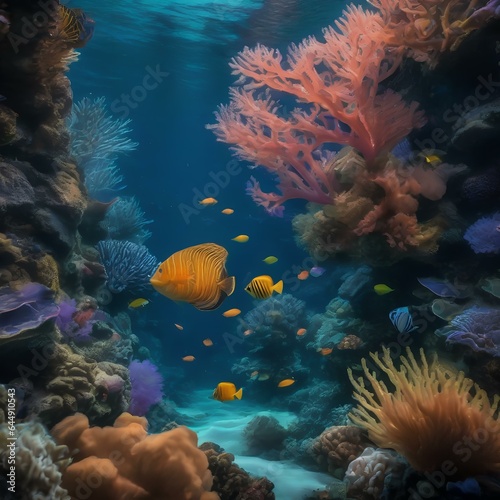 A surreal underwater scene with bioluminescent creatures and coral reefs4