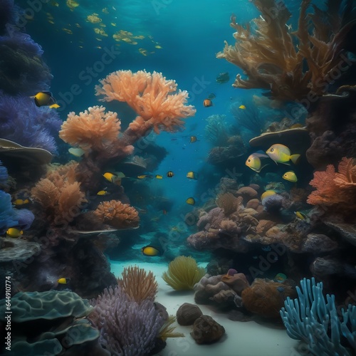 A surreal underwater scene with bioluminescent creatures and coral reefs2