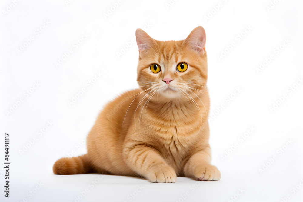 Beautiful and cute orange british shorthair cat isolated on a white background, Adorable ginger kitty,  Generative AI
