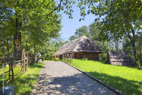  Wooden house in Zakarpattia Skansen Museum of Folk Architecture and Customs in Uzhhorod, Ukraine