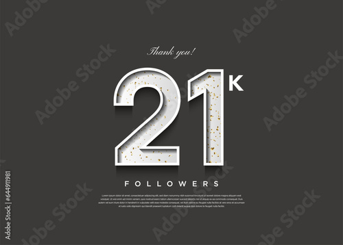 21k followers celebration in black and white concept. design premium vector.