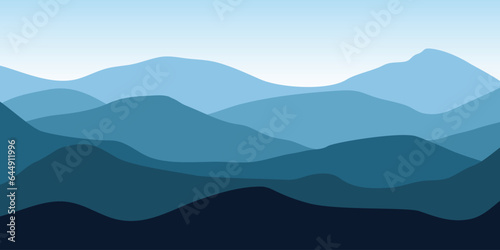 Vector landscape mountain illustration silhouettes, flat design background 