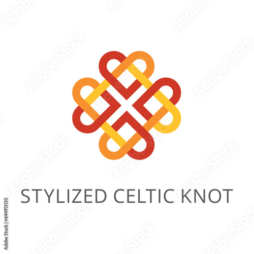Celtic knot as flower flat vector icon. Cartoon drawing or illustration of endless single line, eternity or balance symbol on white background. Ornament, decoration, religion concept