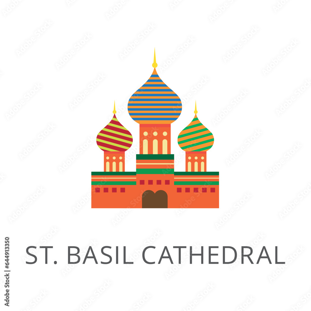 Saint Basil Cathedral in Moscow flat vector icon. Cartoon drawing or illustration of landmark or tourist attraction on white background. Traveling, vacation, sightseeing, tourism concept