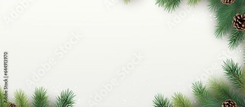 Christmas border made of fir tree branch on a isolated pastel background Copy space perfect for a New Years card or banner