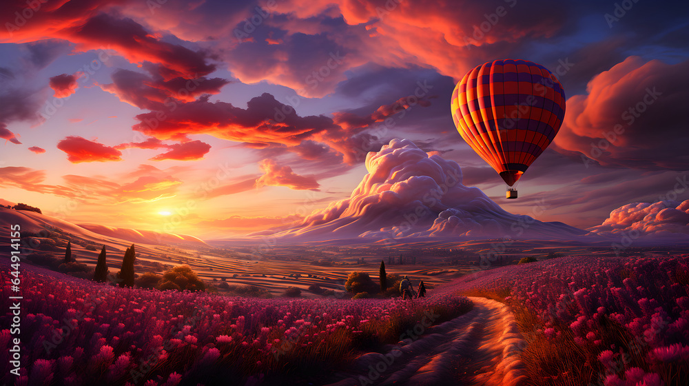 Obraz premium Beautiful landscape with hot air balloons