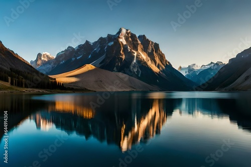 Mountain landscape, lake and mountain range, large panorama