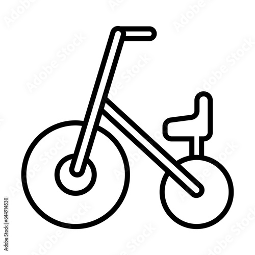 Child tricycle vehicle isolated on white. Sport and leisure. Children pictogram symbol. Simple thin line black and white vector icon