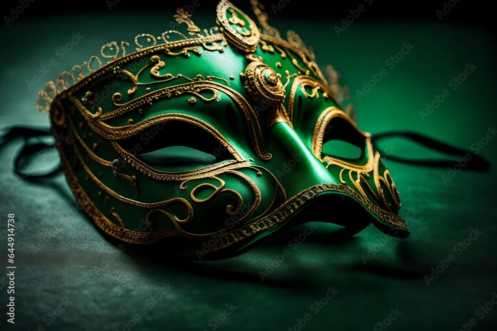 Green venetian carnival mask, generative AI