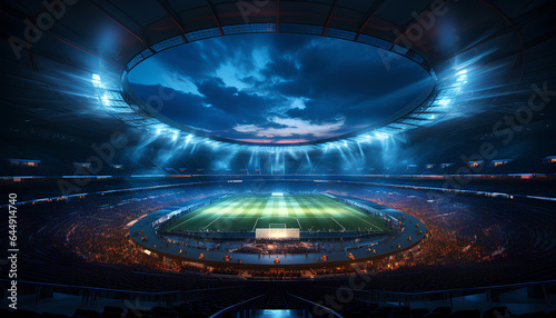 Football stadium with spotlights. Background for matches. Generative AI