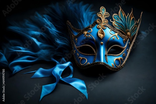 Blue venetian carnival mask,  generative AI