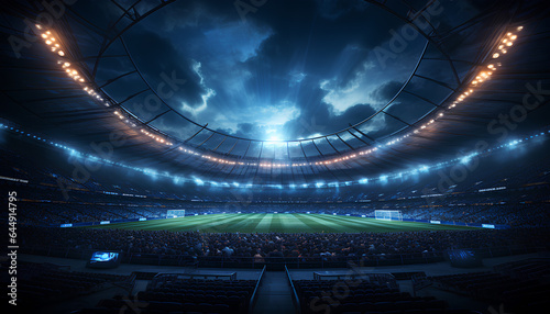 Football stadium with spotlights. Background for matches. Generative AI