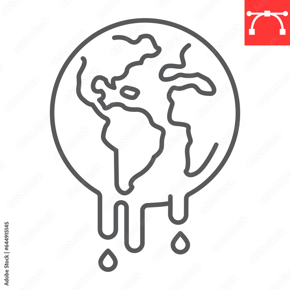 World melting line icon, climate change and ecology, global warming ...