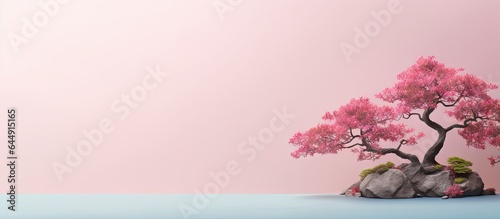 tiny bonsai isolated pastel background Copy space
