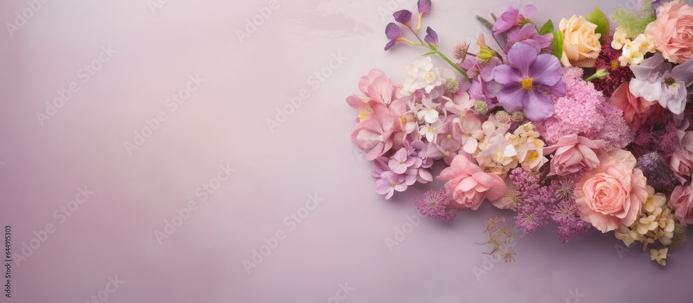 lovely arrangement of blooms isolated pastel background Copy space