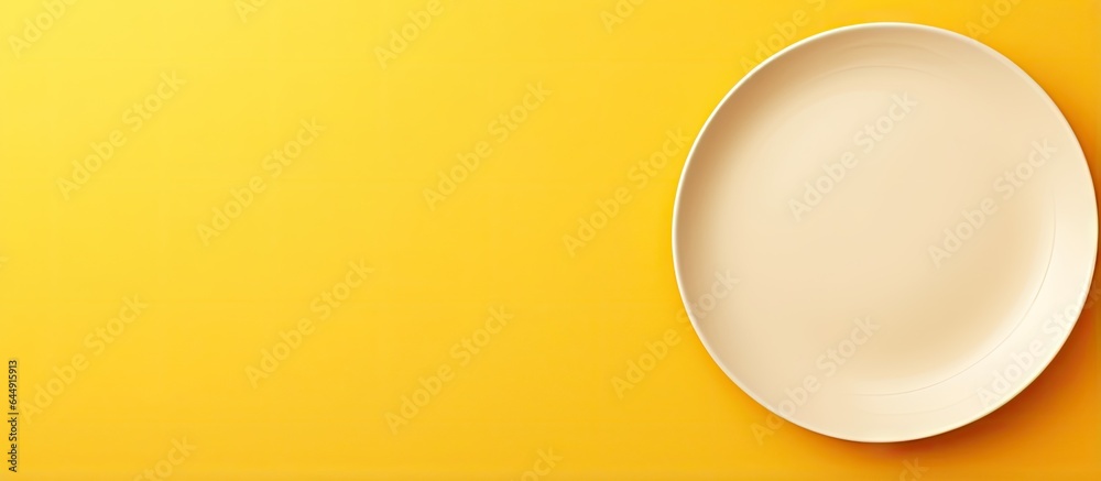 Yellow plate against isolated pastel background Copy space Yellow plate against isolated pastel background Copy space