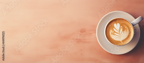Vintage style pictures of a coffee cup in a coffee shop isolated pastel background Copy space