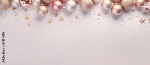 Decorations for Christmas against isolated pastel background Copy space