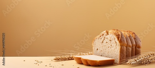 High quality photo of a side view of a wheat bread piece on a isolated pastel background Copy space
