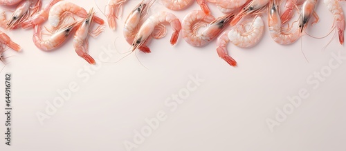 Raw shrimps or prawns isolated on a isolated pastel background Copy space