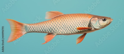 Arawana fish made of wood isolated on a isolated pastel background Copy space