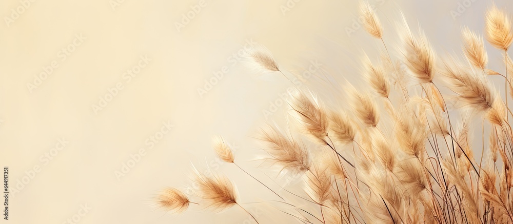 Arrangement made with dried pampas grass isolated pastel background Copy space - obrazy, fototapety, plakaty 